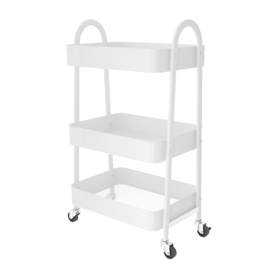 キッチンワゴン 3段 キャスター付き 77×43×30cm スチール製 フック付き