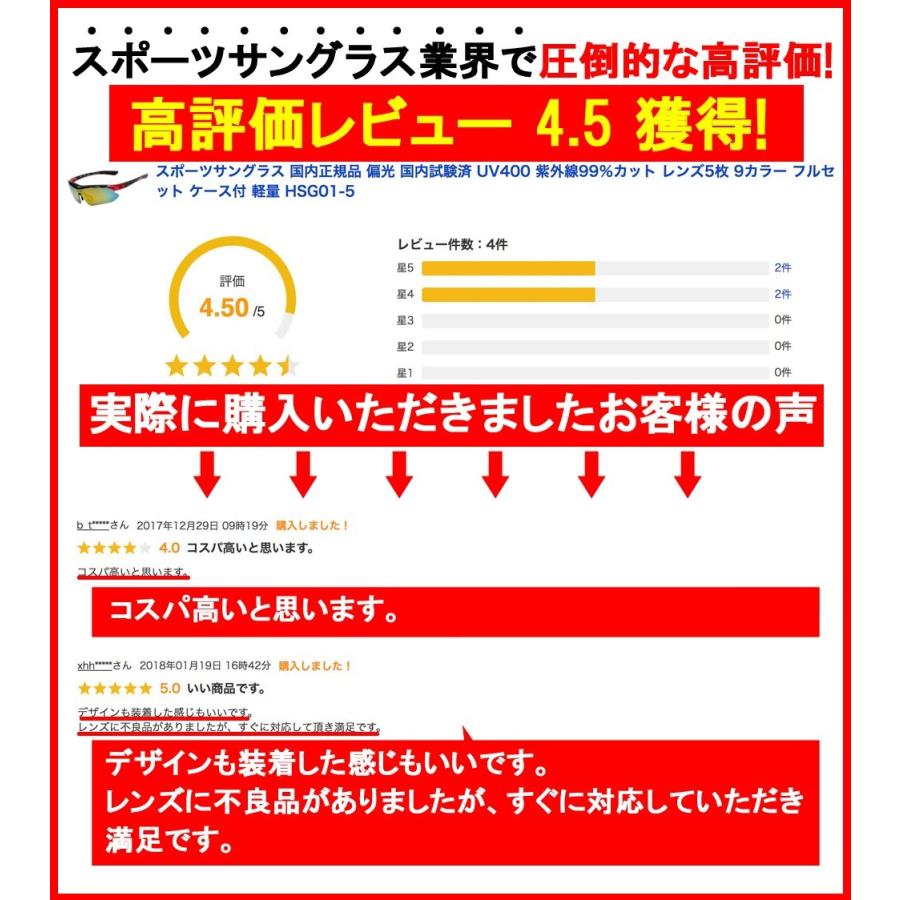 スポーツサングラス 国内正規品 偏光 国内試験済 UV400 紫外線99％カット レンズ5枚 9カラー フルセット 軽量 HSG01-5｜higashi-corp｜13