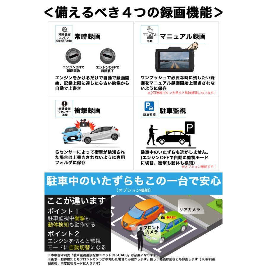 進化版 2K 360画素 GPS ドライブレコーダー 前後カメラ SONYセンサー フルHD高画質 駐車監視対応 ノイズ対策済 型番HDR-w10 PLUS｜higashi-corp｜09