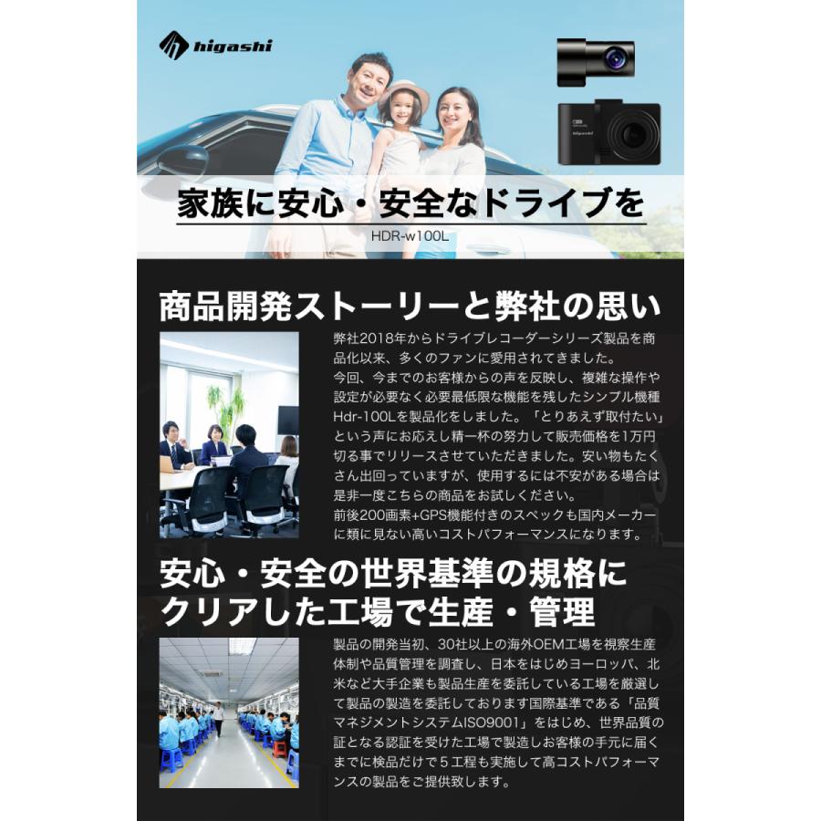 ドライブレコーダー 前後2カメラ 200万画素 広角 高画質 補正 Wi-Fi higashi ドライブレコーダー 前後カメラ 前後 2カメラ GPS 200万