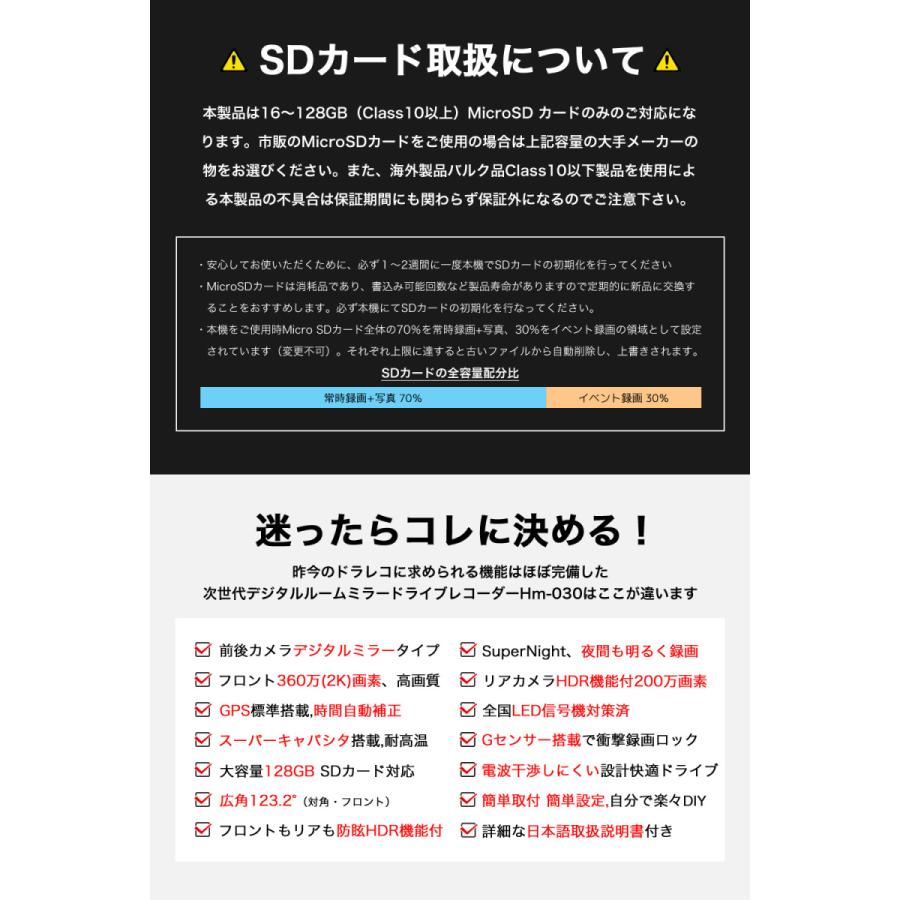 higashi ドライブレコーダー ミラー型 2K 360万画素 SONY GPS ミラー