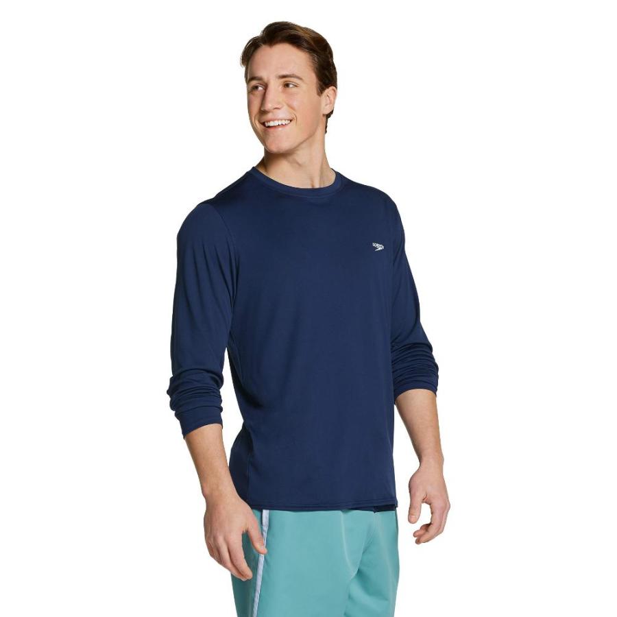 Speedo Men's Uv Swim Shirt Basic Easy Long Sleeve Regular Fit, Peacoat