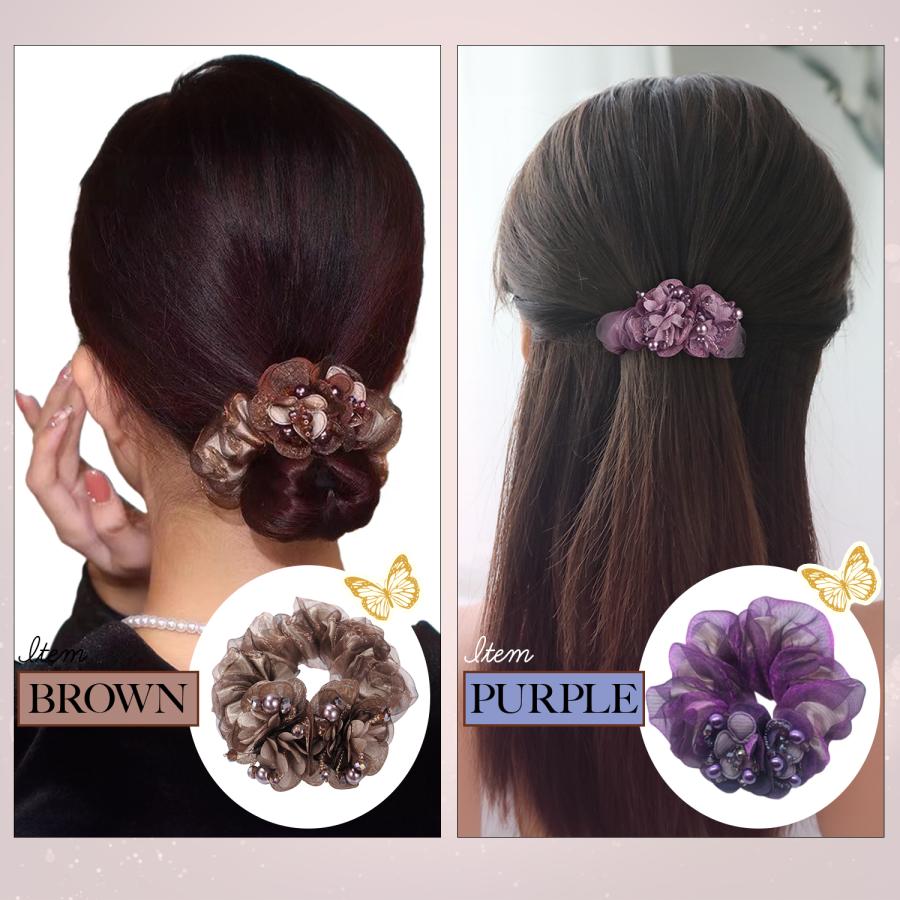 シュシュ 小さめ セット 黒 2個セット ヘアアクセサリー 花 シュシュ 小さめ セット 黒 2個セット ヘアアクセサリー 花