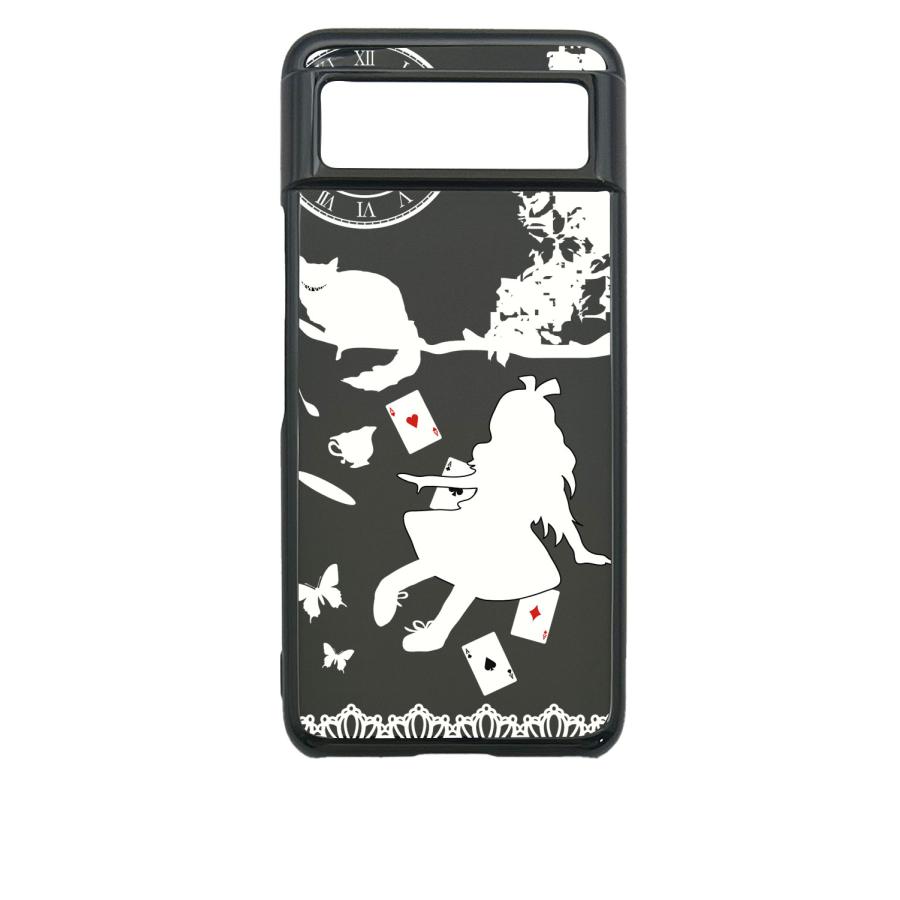 Google Pixel 8 ピクセル8 ブラック ハードケース Alice in wonderland