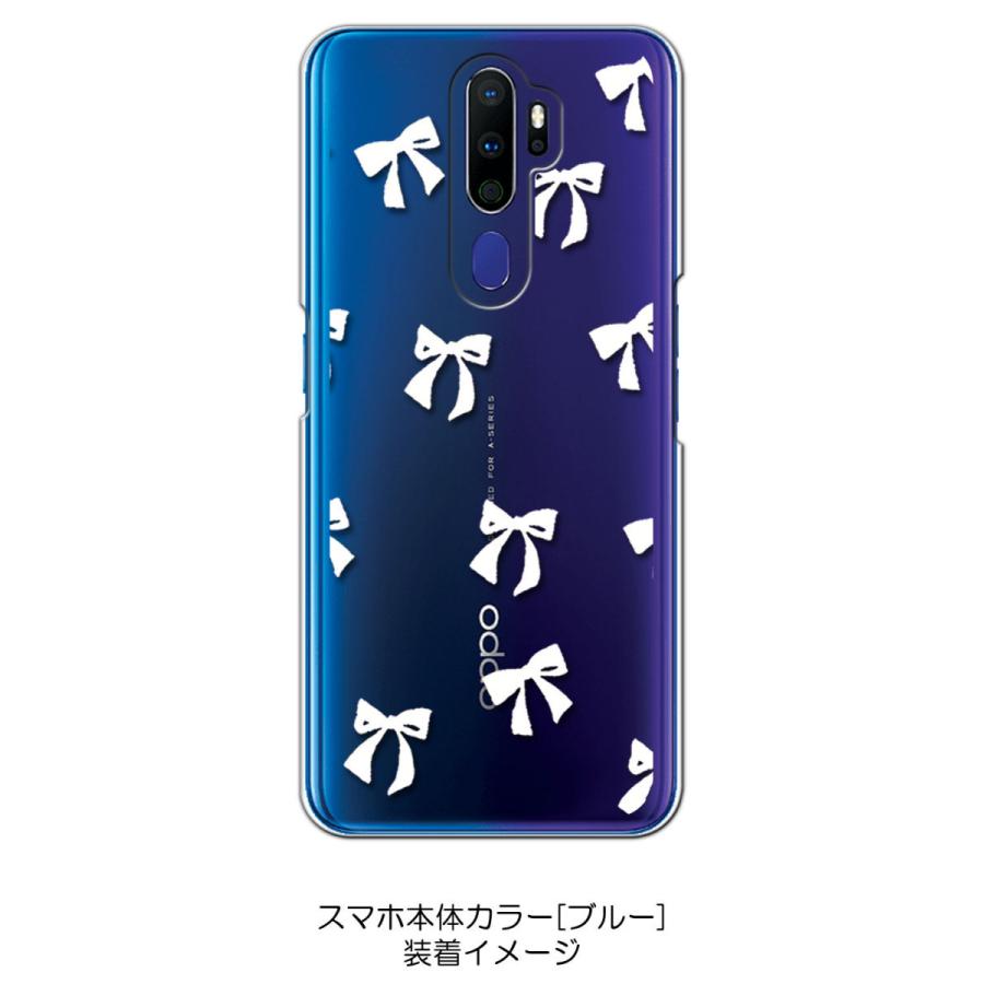 OPPO A5 2020 a52020 クリア ハードケース リボン(ホワイト) スマホ