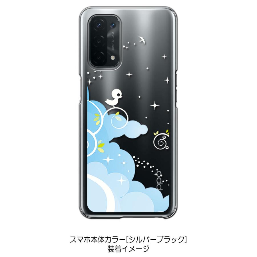 OPPO A54 5G クリア ハードケース 小鳥キラキラ(ブルー) スマホ ケース