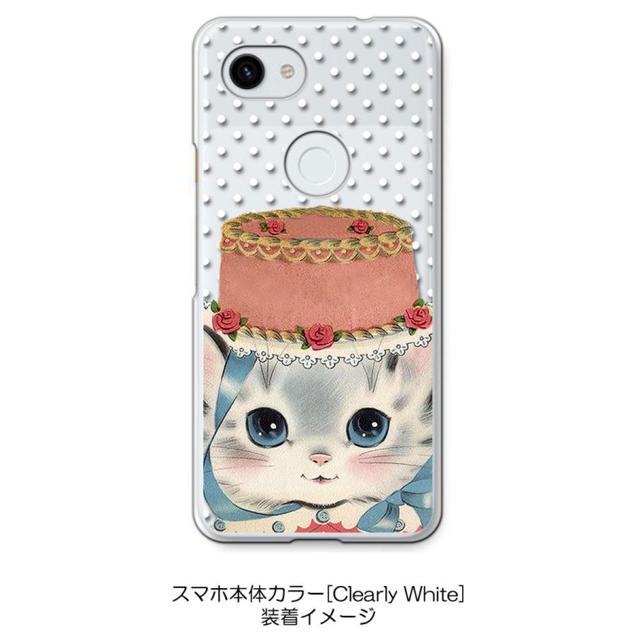 pixel3aXL Pixel 3a XL クリア ハードケース おしゃれ猫 レトロ リボン 