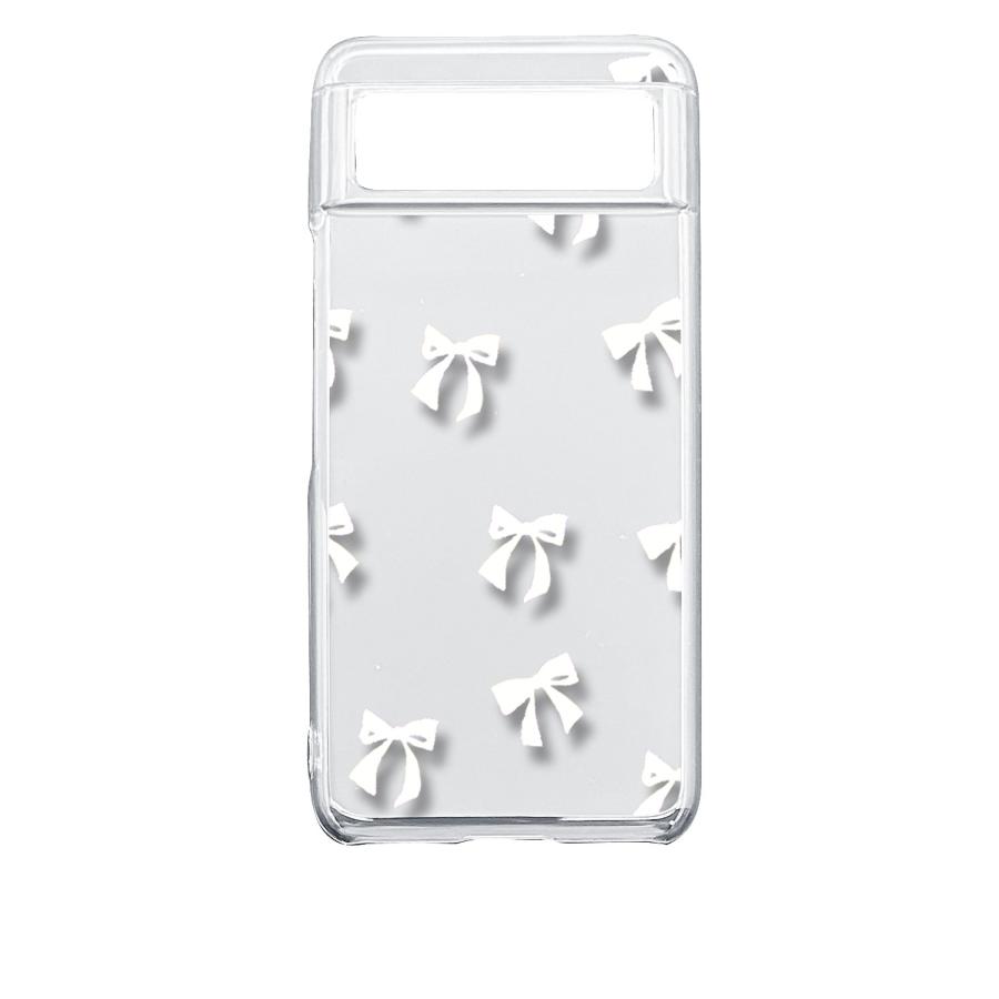 Google Pixel ピクセル 8a ホワイト ケース付き Google Pixel 8 ピクセル8 クリア ハードケース リボン(ホワイト