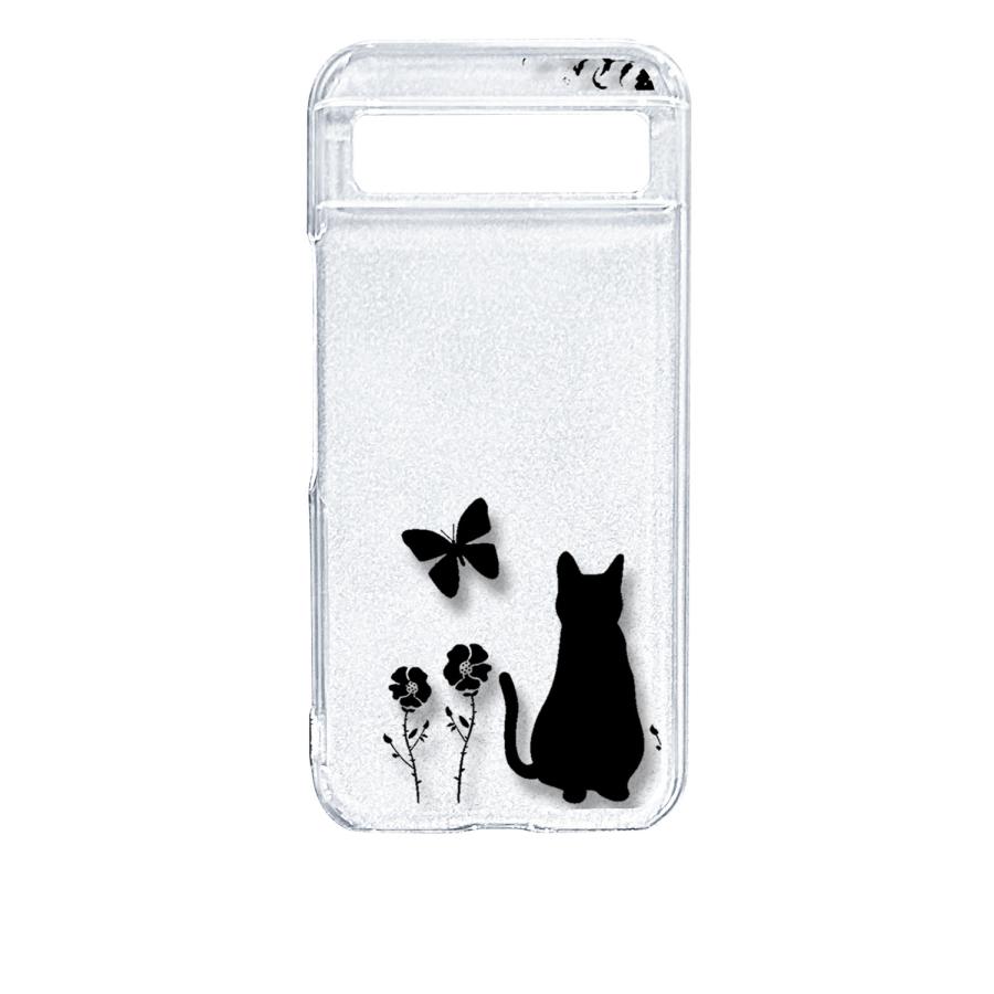 Google Pixel 8a ピクセル8a クリア ハードケース 猫 ネコ 花柄 a026