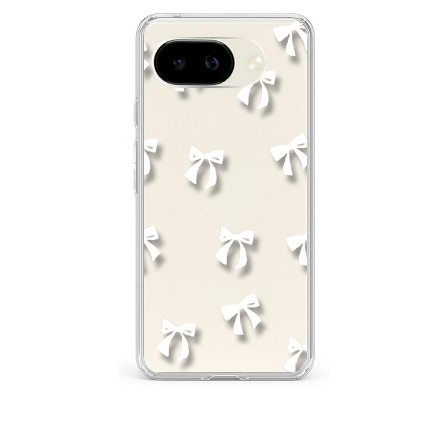 Google pixel9a ピクセル9a クリア ハードケース リボン(ホワイト