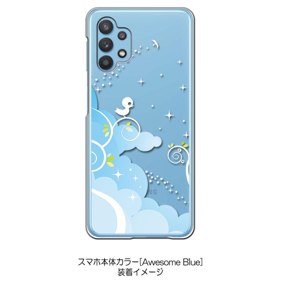 Galaxy A32 5G SCG08 クリア ハードケース 小鳥キラキラ(ブルー