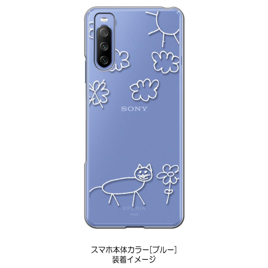 Xperia 10 III SO-52B SOG04 クリア ハードケース 猫 ネコ 落書き 花