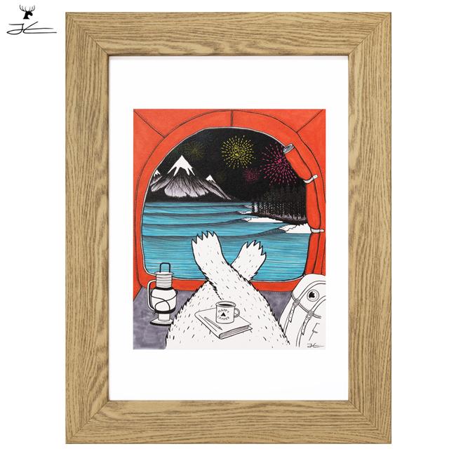 クレヨン画 フレーム付き 花柄のサイ」フレーム付きレプリカ（A4サイズ）｜FA4-003