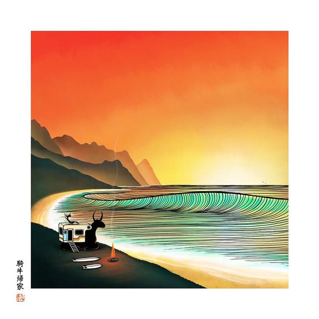 JONAS CLAESSON ジョナスクレアッソン 「十牛図」騎牛帰家 Peacefull easy feeling S(250×250mm) 【絵/アート/イラスト/インテリア/雑貨】_1