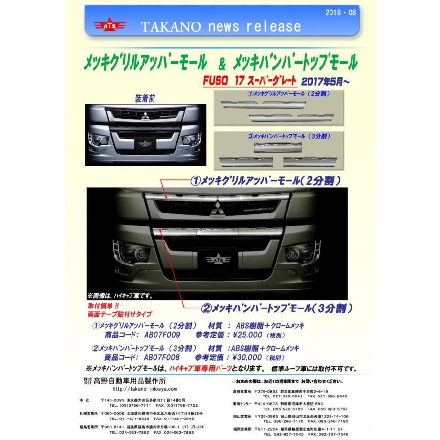 17スーパーグレート メッキバンパートップ 17スーパーグレート メッキバンパートップモール （ハイキャブ車