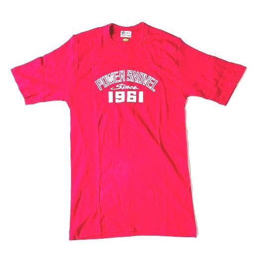 80's 70~80年代 昭和 デッドストック Tシャツ POWER SHOVEL since 1961 三菱重工 パワーショベル ユンボ 赤 サイズLL [a2-0029] | 