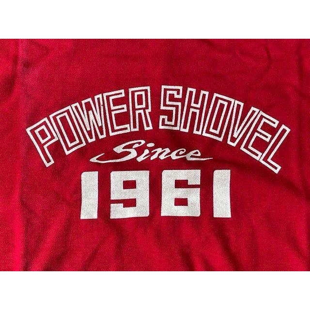 80's 70~80年代 昭和 デッドストック Tシャツ POWER SHOVEL since 1961 三菱重工 パワーショベル ユンボ 赤 サイズLL [a2-0029] |  | 01