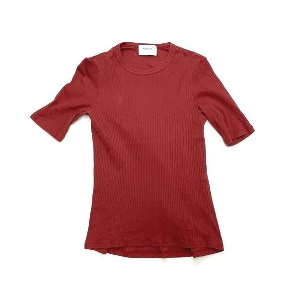 NAIFE ナイフ カットソー Tシャツ うしろ開き リブ素材 伸縮生地 レディース サイズ36   [l-0160] | NAIFE
