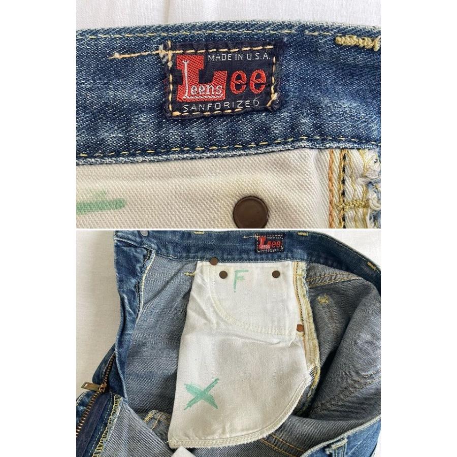 60's 米国製 MADE IN USA リー Lee リーンズ Leens 初期 R MRなし デニム 裾チェーンステッチ グリッパージッパー 実寸W76 L70cm [l-0791]｜highground｜05