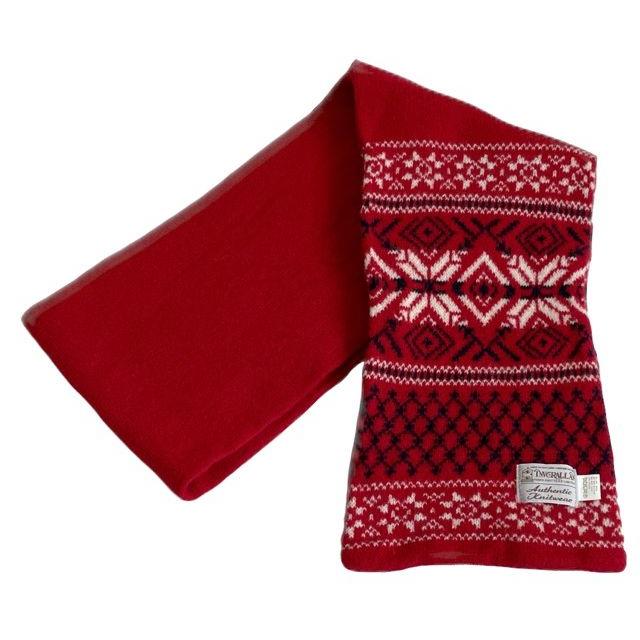 スコットランド製 インバーアラン INVERALLAN スカーフ ウールマフラー ノルディック柄 レッド 幅19 全長165cm [l-2330] | INVERALLAN