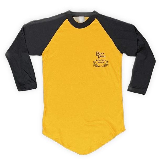 80's デッドストック 米国製 UNKNOWN RN51437 ビンテージ ラグランTシャツ ロデオ BLACK VELVET M [la-1458] | MADE IN USA