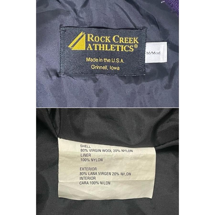 90's 米国製 ロッククリーク アスレチックス ROCK CREEKE ATHLETICS スタジャン アワードジャケット Duncan 袖合皮 紫黄 M  [la-1482] | MADE IN USA | 02