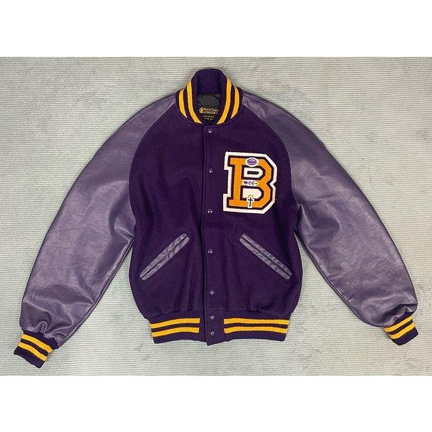 90's 米国製 ロッククリーク アスレチックス ROCK CREEKE ATHLETICS スタジャン アワードジャケット Duncan 袖合皮 紫黄 M  [la-1482] | MADE IN USA | 06