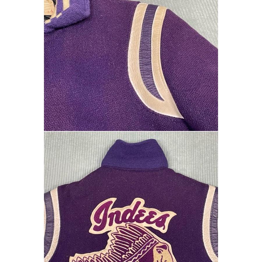 80's 米国製 MADE IN USA デロング DeLONG ビンテージ スタジャン アワードジャケット メルトン インディアン 紫 34 [la-1555] | DeLong | 08