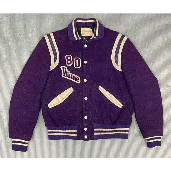 80's 米国製 MADE IN USA デロング DeLONG ビンテージ スタジャン アワードジャケット メルトン インディアン 紫 34 [la-1555] | DeLong | 06