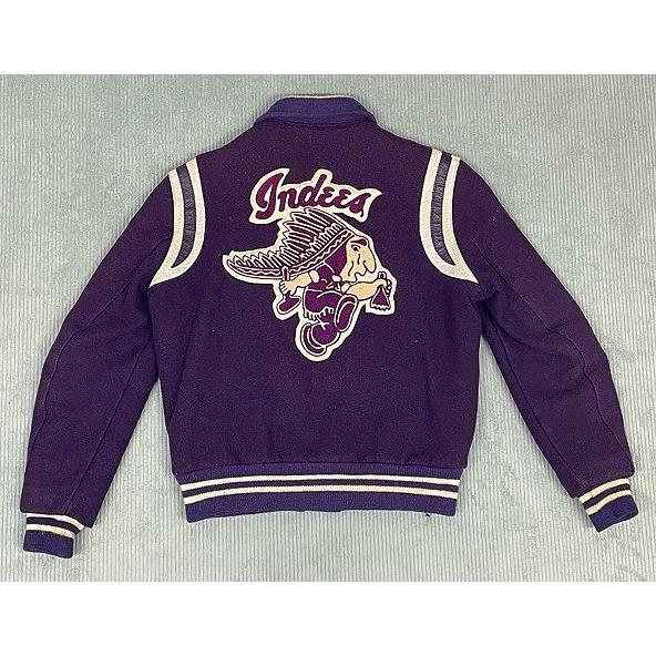 80's 米国製 MADE IN USA デロング DeLONG ビンテージ スタジャン アワードジャケット メルトン インディアン 紫 34 [la-1555] | DeLong | 07