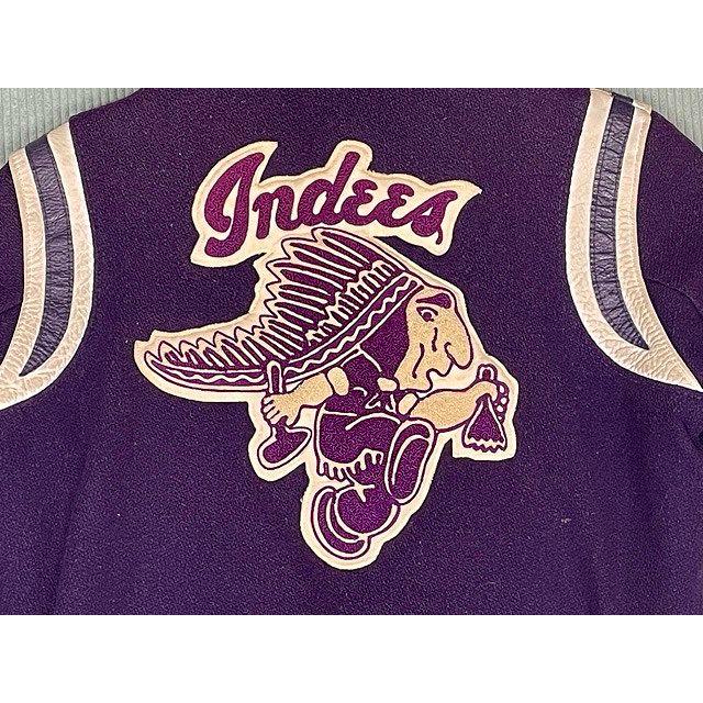 80's 米国製 MADE IN USA デロング DeLONG ビンテージ スタジャン アワードジャケット メルトン インディアン 紫 34 [la-1555] | DeLong | 03