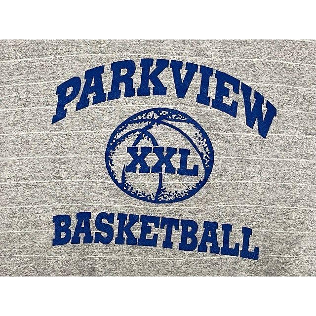 80's 90's 米国製 ソフィー SOFFE SWEATS スウェット PARKVIEW BASKETBALL ボックス 短丈 バスケ ライン 杢グレー XL [la-1566] | SOFFE | 01