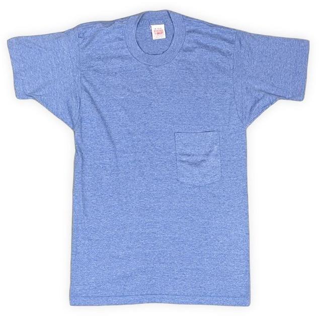 ミントコンデ 80's 米国製 RN18753 CINDERELLA KNTG MILLS INC POCKET T-SHIRT Tシャツ ポケット 無地 ソリッド ブルー 杢 M [la-1676] | MADE IN USA