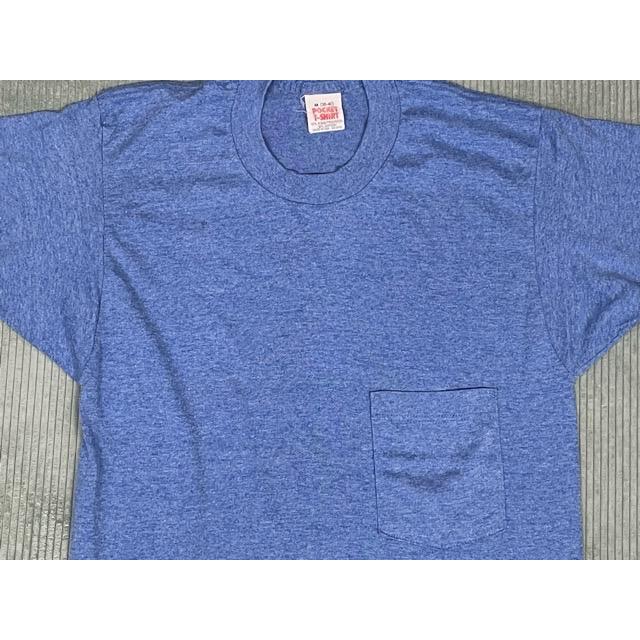 ミントコンデ 80's 米国製 RN18753 CINDERELLA KNTG MILLS INC POCKET T-SHIRT Tシャツ ポケット 無地 ソリッド ブルー 杢 M [la-1676] | MADE IN USA | 01