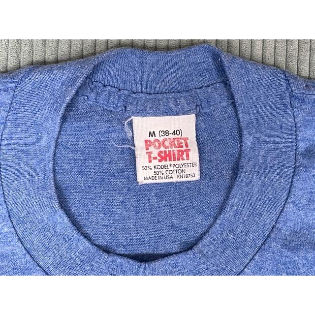 ミントコンデ 80's 米国製 RN18753 CINDERELLA KNTG MILLS INC POCKET T-SHIRT Tシャツ ポケット 無地 ソリッド ブルー 杢 M [la-1676] | MADE IN USA | 02