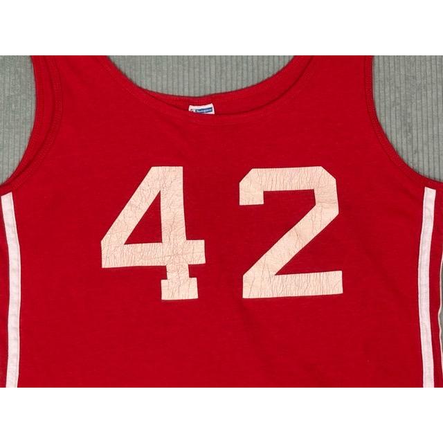 70’s 米国製 バータグ チャンピオン Champion ビンテージ タンクトップ ナンバー ライン レッド L [la-1915] | Champion | 01
