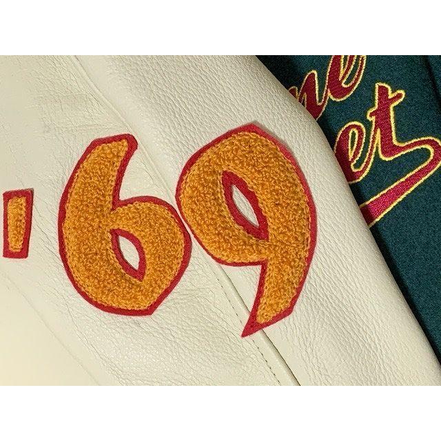 80's 90's BATSU スタジャン　袖レザー　刺繍ワッペン　ジップアップ vectorpremium_051-202308100406