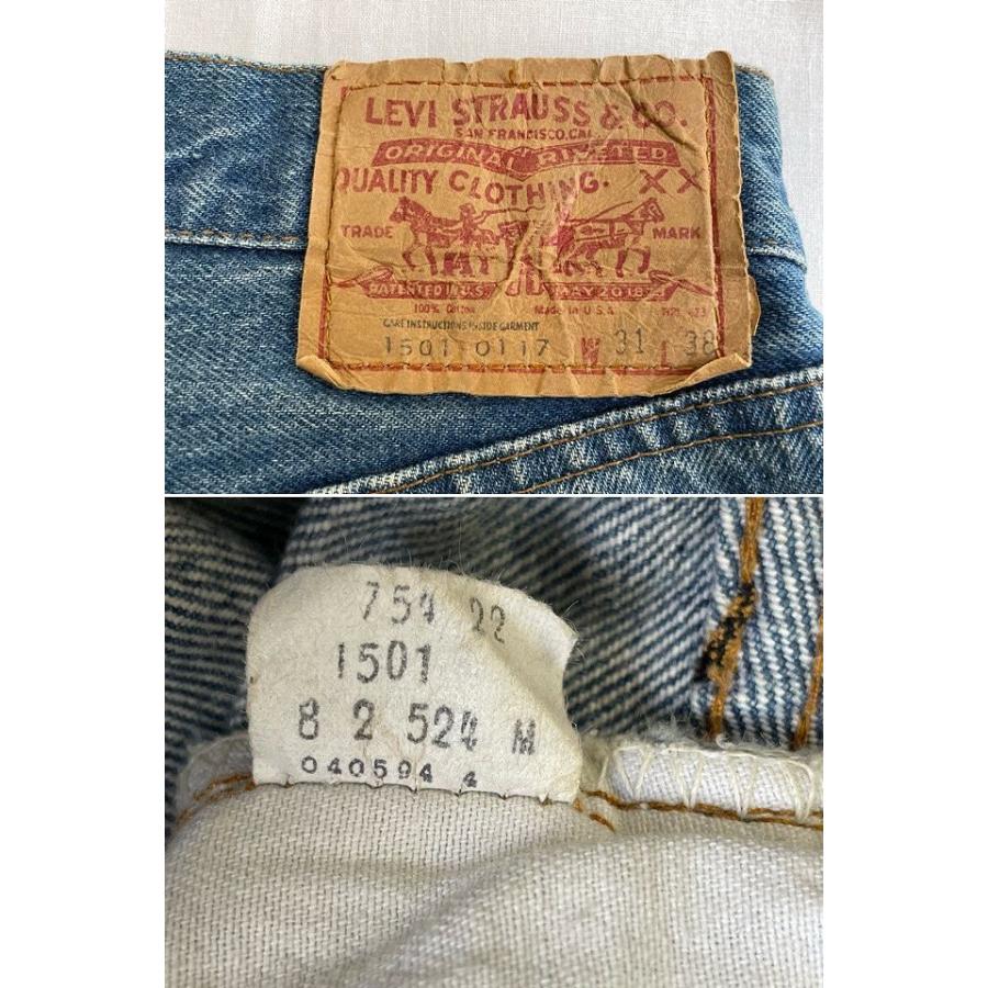 80's 米国製 リーバイス LEVI'S 501 1501 0117 レッドライン 赤耳 裾チェーンステッチ  表記W31L38 実寸W78L88cm [ta-0854]｜highground｜09