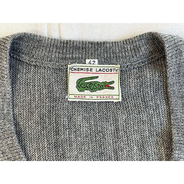 70's フランス製 フレンチラコ フレラコ ラコステ CHEMISE LACOSTE 文字ワニ オーロンアクリル ニット カーディガン グレー 42 [ta-0887]｜highground｜03