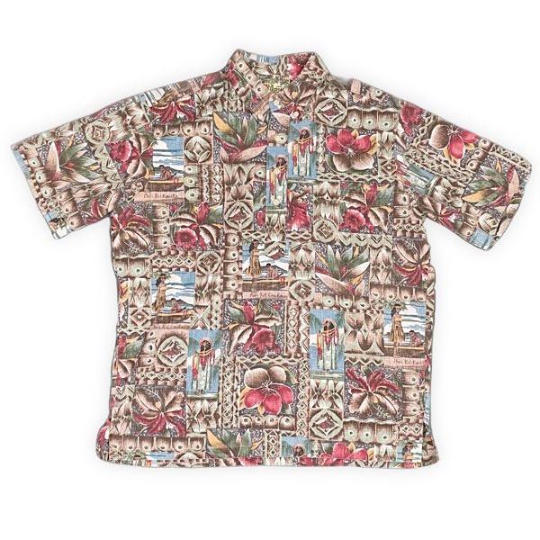 90's 米国 ハワイ製 レインスプーナー MELE KALIKIMAKA reyn spooner 半袖 アロハシャツ 裏生地 綿60ポリ40 プルオーバー L [ta-1029] | reyn spooner