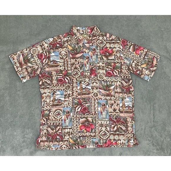 90's 米国 ハワイ製 レインスプーナー MELE KALIKIMAKA reyn spooner 半袖 アロハシャツ 裏生地 綿60ポリ40 プルオーバー L [ta-1029] | reyn spooner | 01