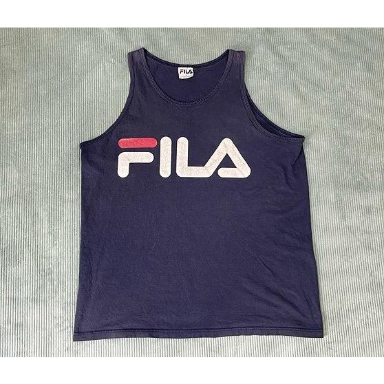 90's 米国製 MADE IN USA フィラ FILA ビンテージ タンクトップ ロゴ フェード ナス紺 ネイビー L [ta-1048] | FILA | 01