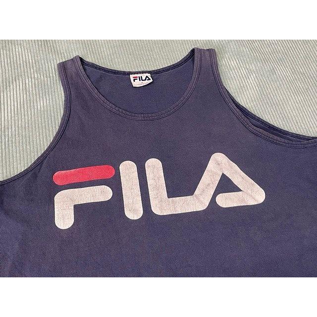 90's 米国製 MADE IN USA フィラ FILA ビンテージ タンクトップ ロゴ フェード ナス紺 ネイビー L [ta-1048] | FILA | 04