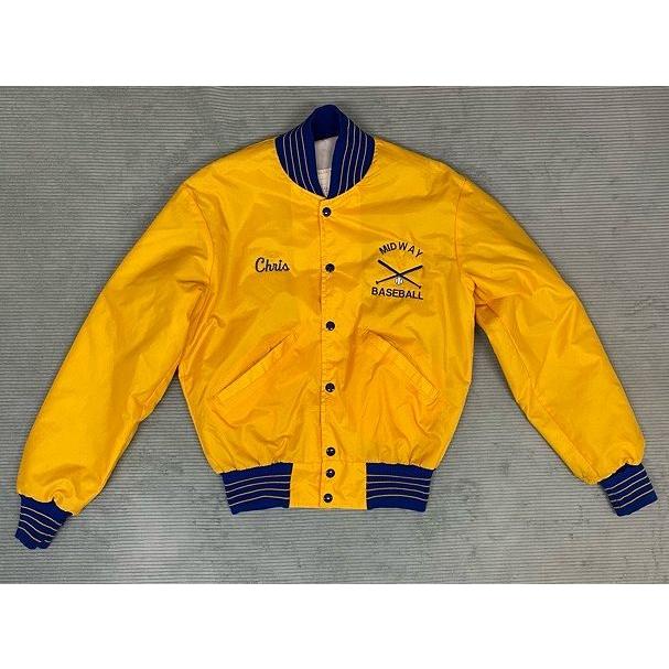 80's 米国製 デロング DeLONG ナイロンジャケット スタジャン キルティング ミッドウェイ大学 MIDWAY BASEBALL 青黄 S [ta-1566] | MADE IN USA | 07