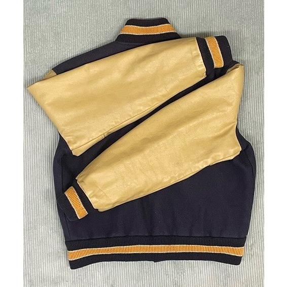 【90s】CATCH BALL　袖レザー　スタジャン　ブラックベージュ　44 ビンテージ Catch Ball キャッチボール フルデコ 袖革 スタジャン