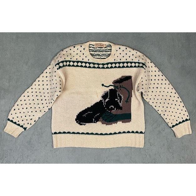 80's 香港製 L.L.Bean エルエルビーン ハンドニット セーター バーズアイ ビーンブーツ 犬 ウール100% XL [ta-1642] | L.L.Bean | 06