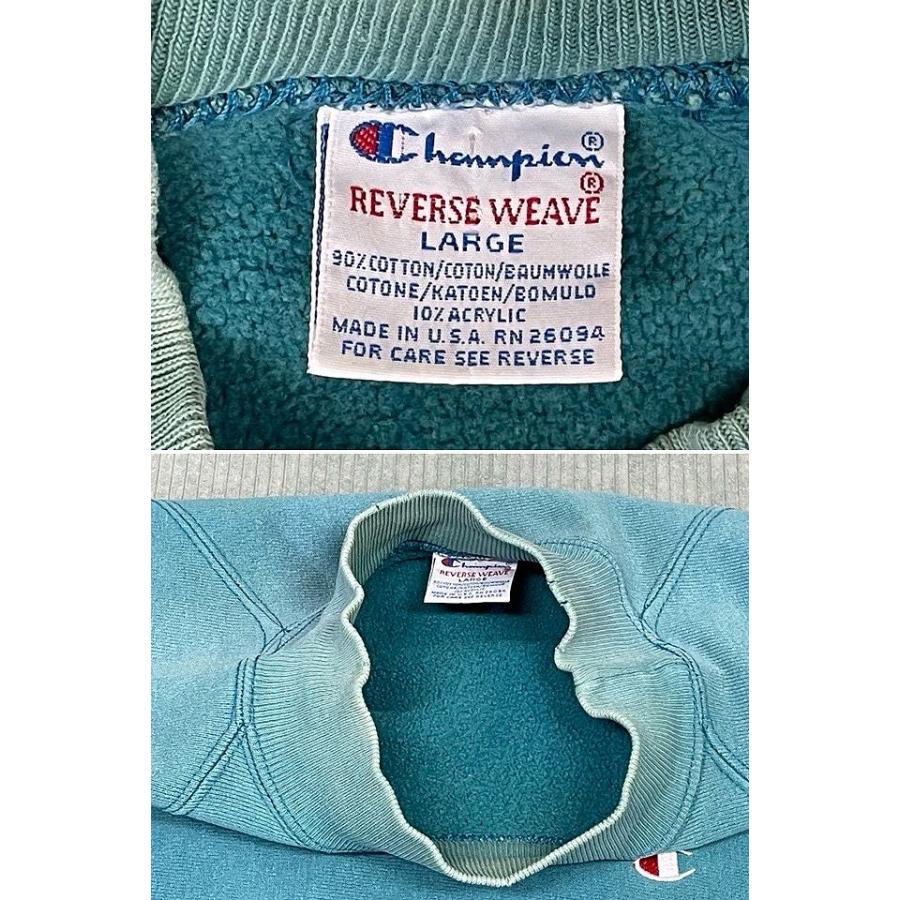 90’s 米国製 チャンピオン ビンテージ リバースウィーブ Champion REVERSE WEAVE モックネック ボロ フェード ターコイズ L [ta-1667] | REVERSE WEAVE | 02