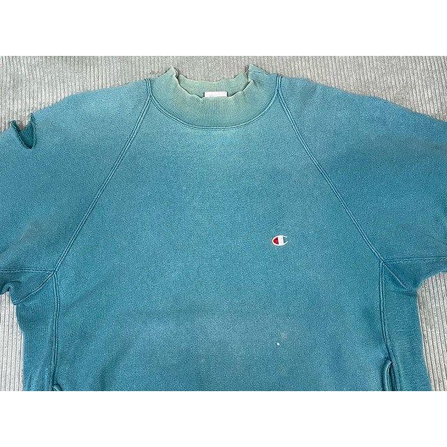 90’s 米国製 チャンピオン ビンテージ リバースウィーブ Champion REVERSE WEAVE モックネック ボロ フェード ターコイズ L [ta-1667] | REVERSE WEAVE | 01
