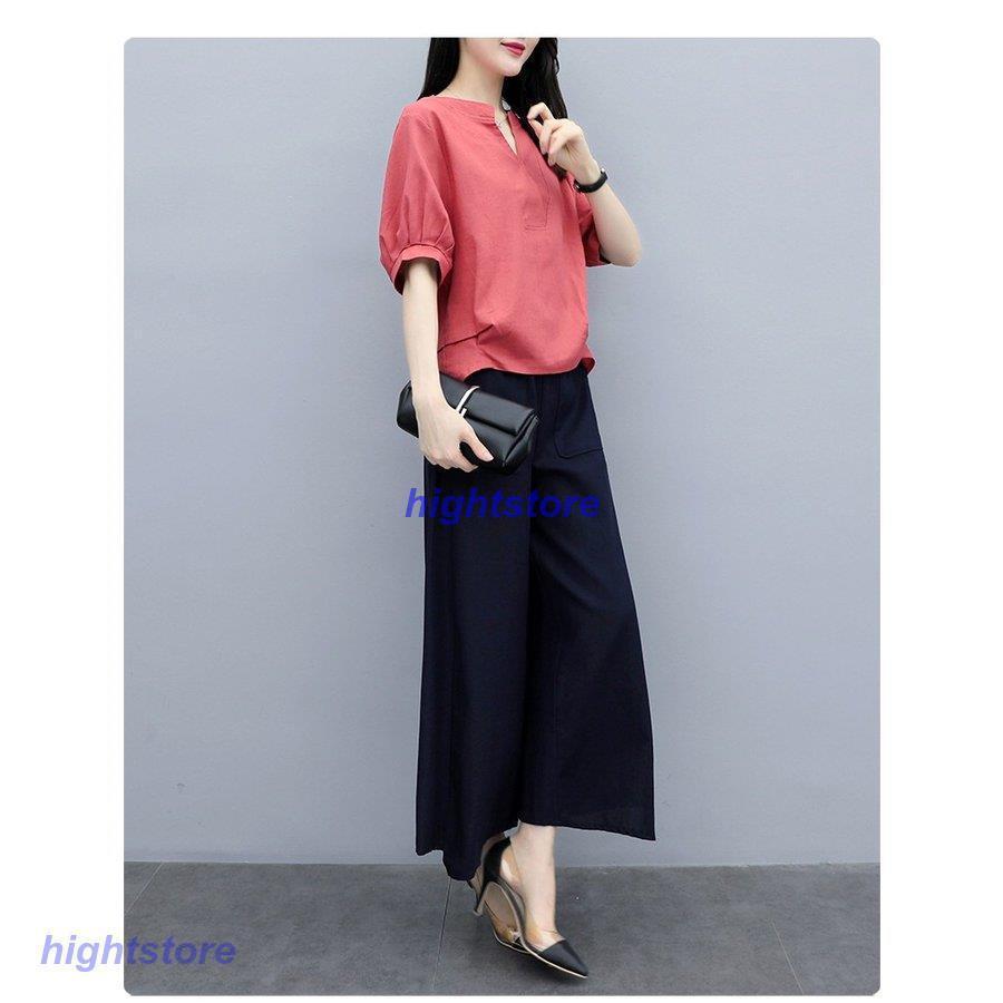 市場 セットアップ レディース カジュアル リネンシャツ 2点セット 夏 綿麻風 ワイドパンツ 上下セット ガチョウパンツ パンツ パンツスーツ