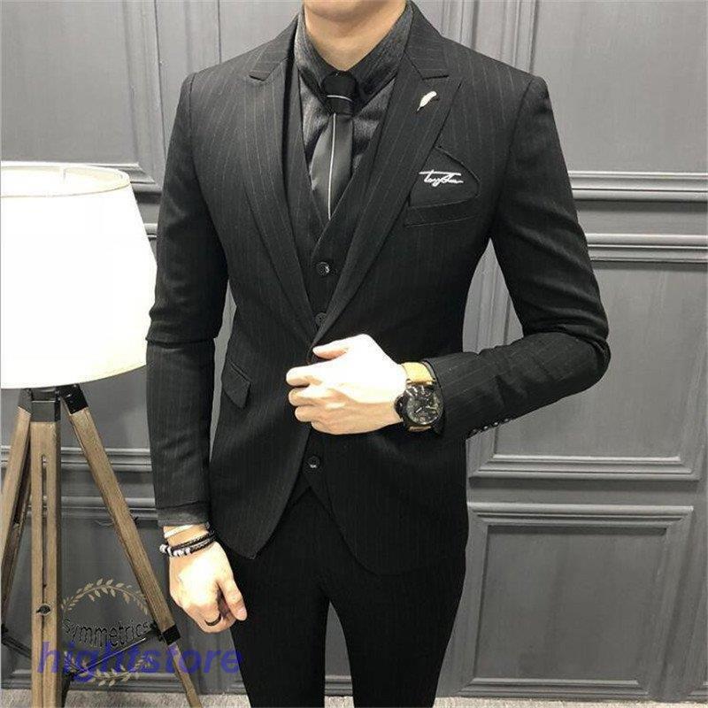 人気ブランドのスリーピーススーツメンズストライプ柄 三点セット
